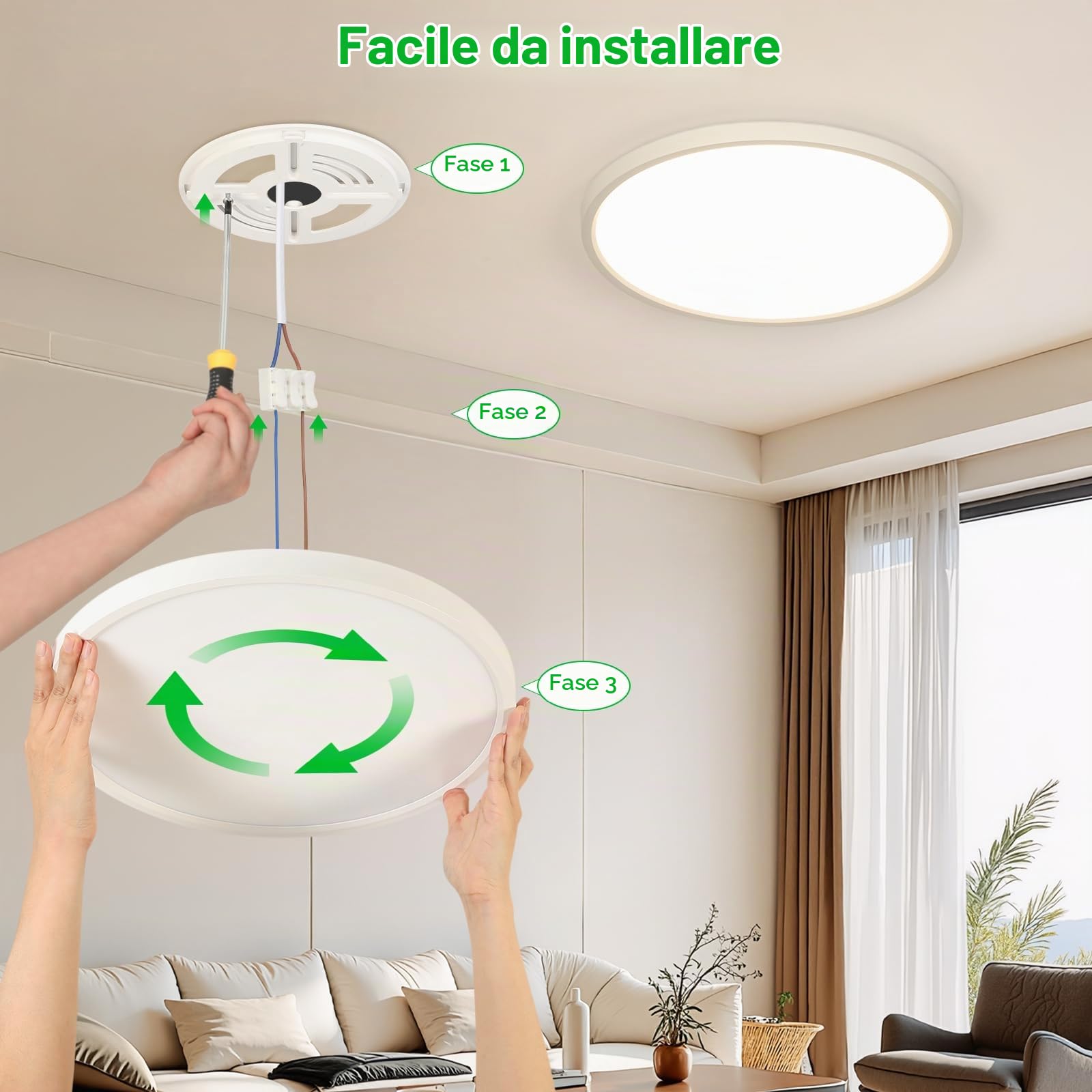 OTREN Plafoniera LED Soffitto Dimmerabile 48W 40CM Lampadario con Telecomando, Modalità Notturna e Memoria, 3000K–6500K, IP44 Impermeabile per Camera da Letto, Cucina e Bagno