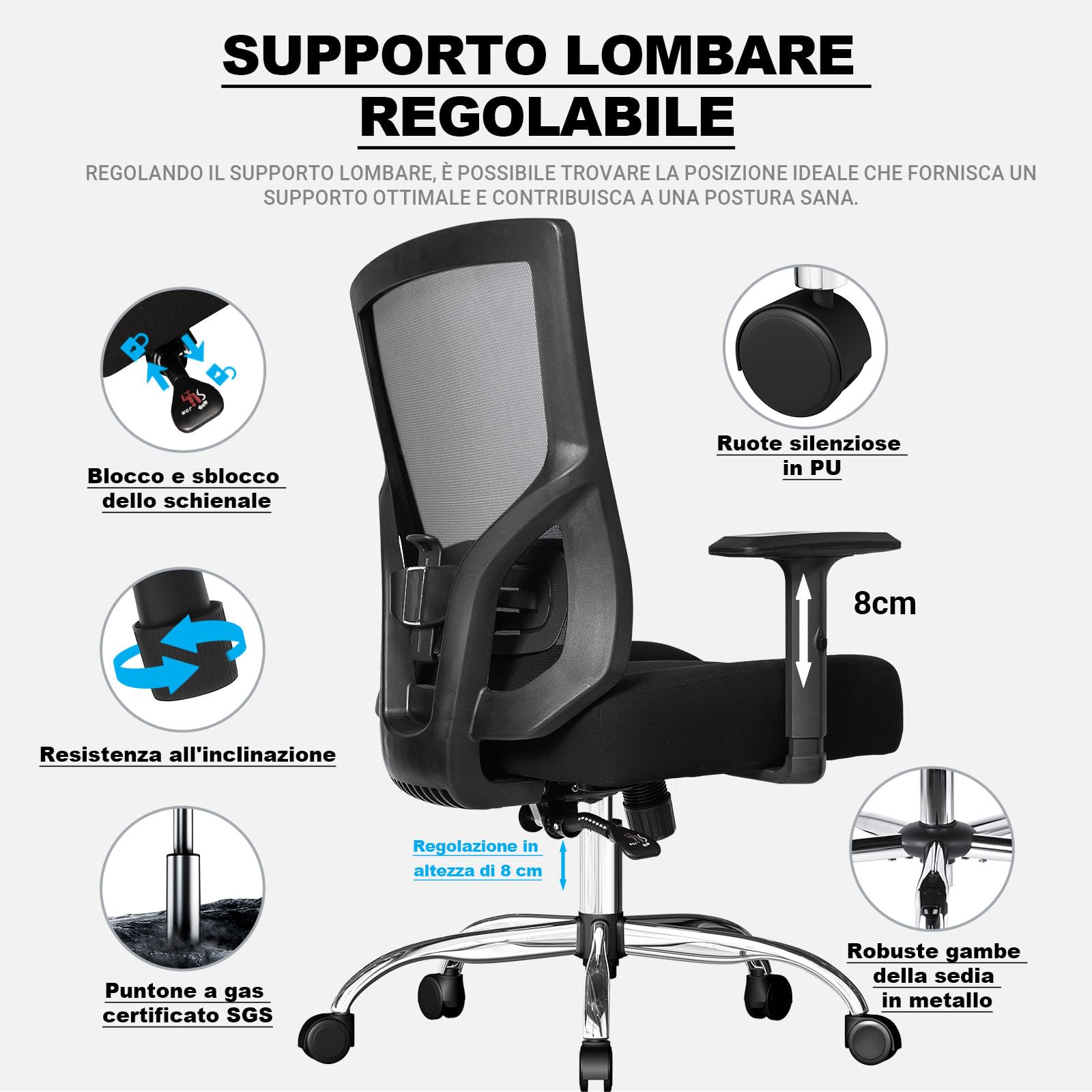 MELOKEA Sedia Ufficio Ergonomica XXL, Big & Tall con Seduta a Molle | 200kg Portata, Schienale Alto, Seduta Extra Larga 14cm, Ruote in Gomma, Sedia Gaming
