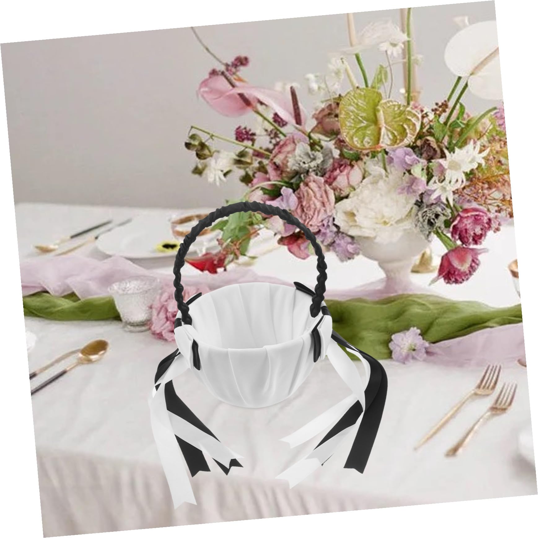 Hochzeitsblumenkorb mit Henkel und Doppelschleife aus Satin