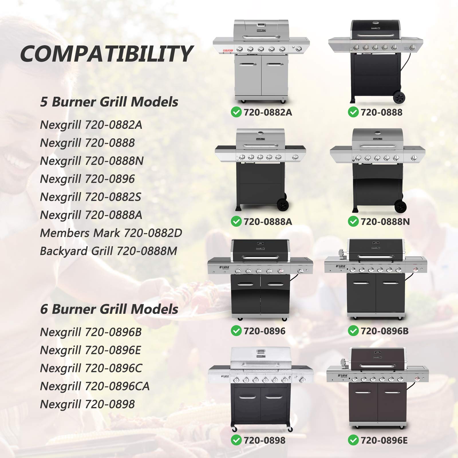 Części zamienne do grilla Nexgrill 5 palników 720-0888, 720-0888N, Home Depot Nexgrill 720-0830H, płyty grzewcze ze stali nierdzewnej, osłona palnika, pogromacz płomienia, pręt smakowy, 5 sztuk