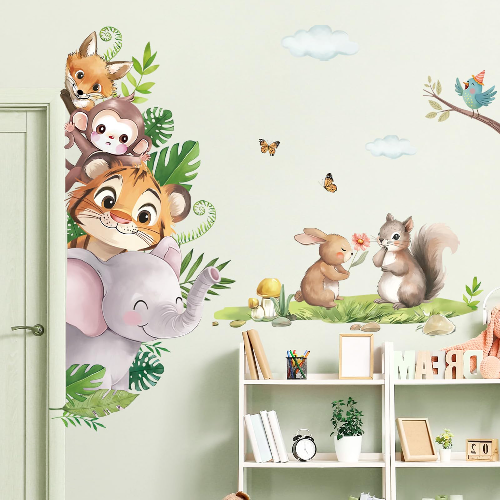FUFUQUARE Watercolour Jungle Animals Wall Decals