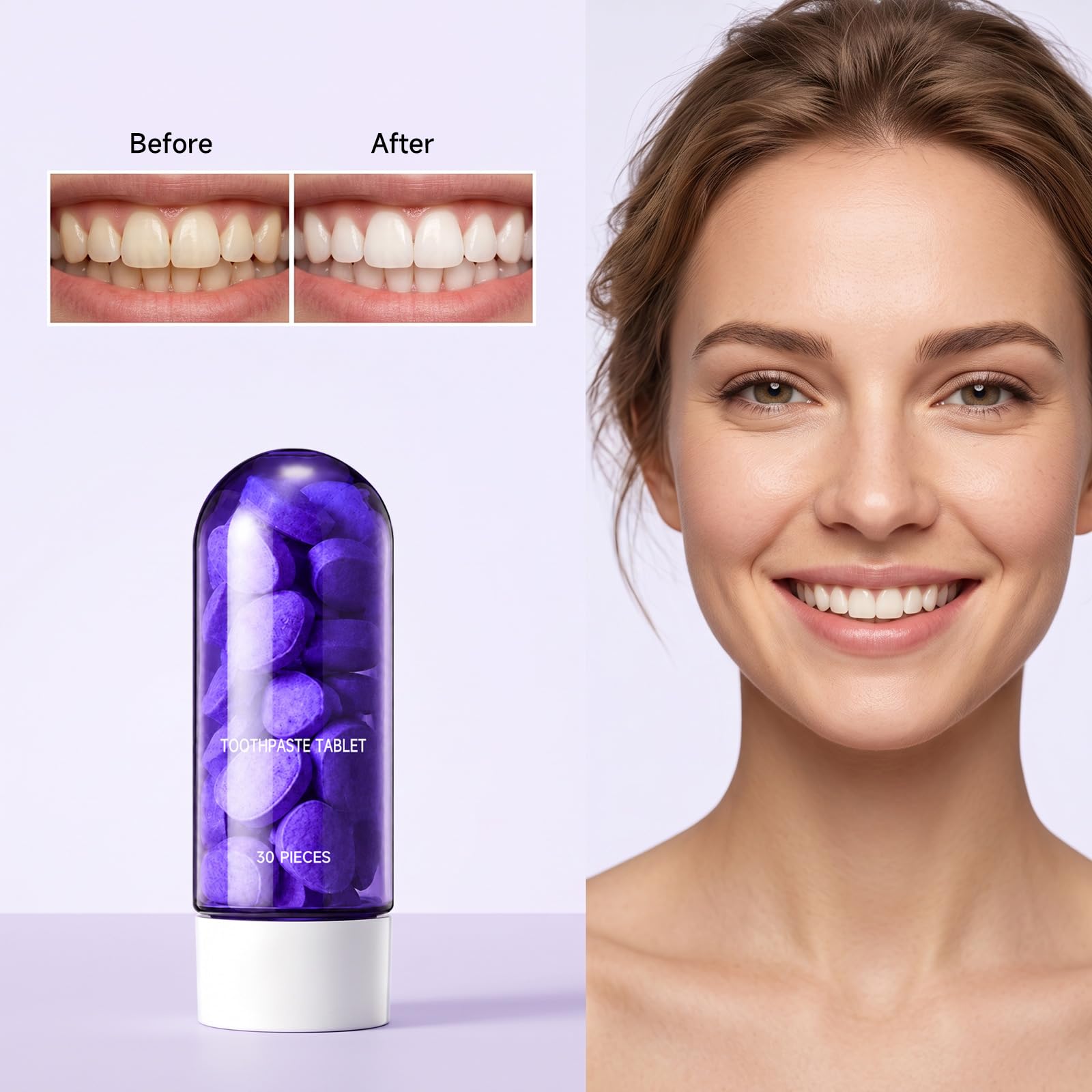Dentifrice Violet en Comprimés Pastilles Dentifrice Blanchiment (6pcs)