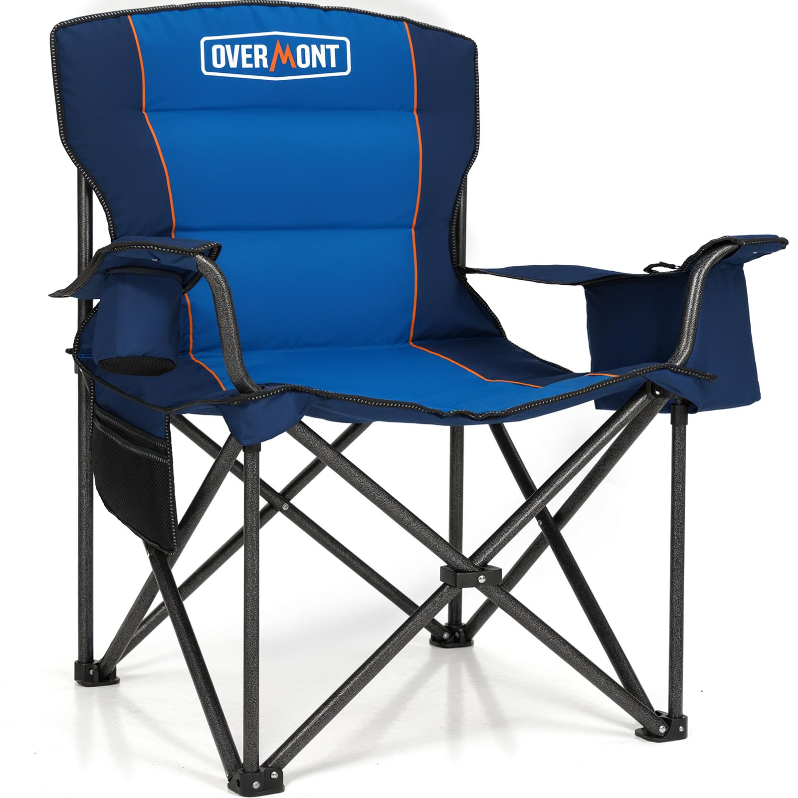 OVERMONT Składane krzesło kempingowe - Oversized Przenośne kompletne oparcie Krzesła wędkarskie z torbą termiczną Uchwyt na kubek - do ogrodu, na plażę, piknik - obciążenie do 204 kg
