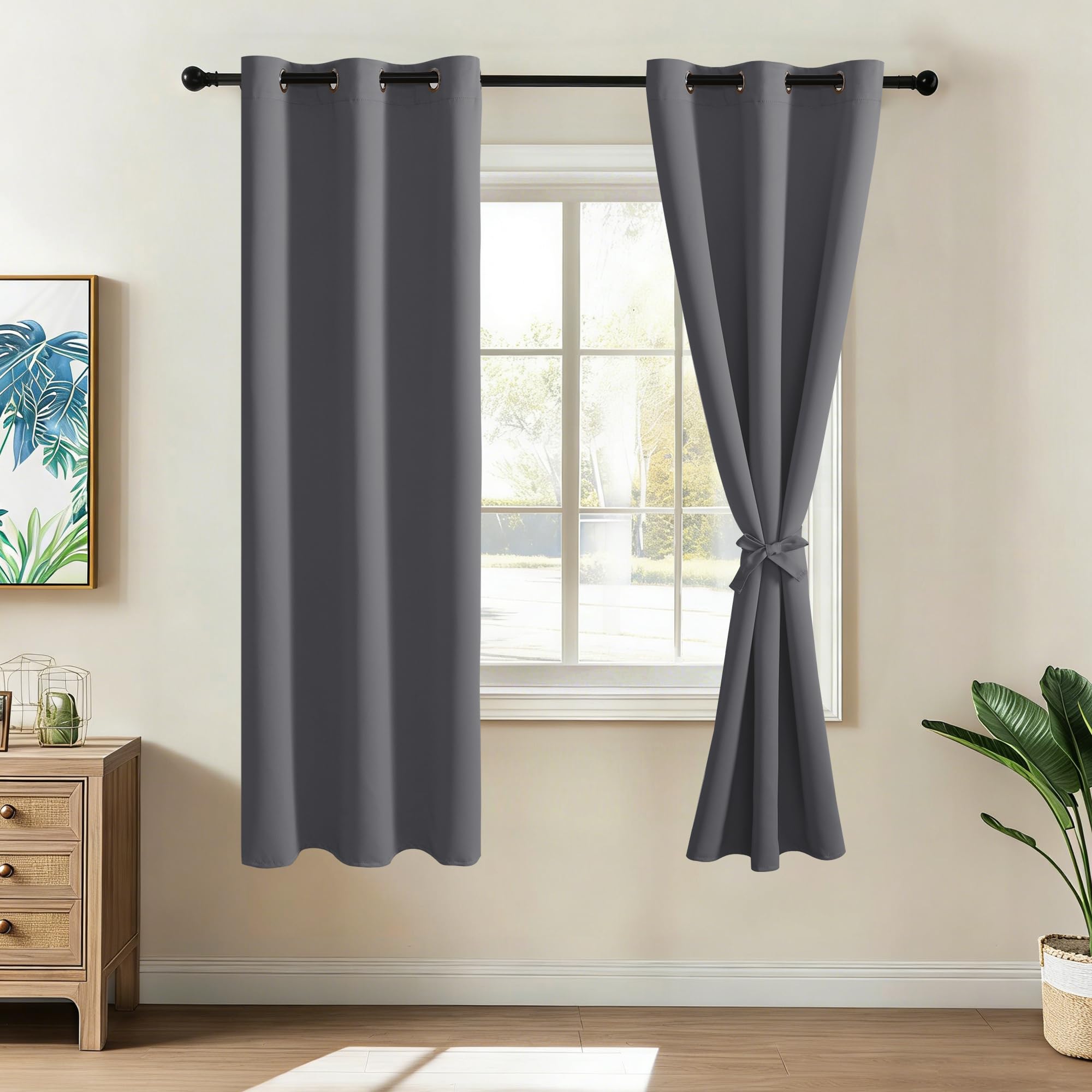 Simple Deluxe Tende oscuranti lunghe 160 cm, set di 2 pannelli, isolamento termico, con occhielli e 2 tende, larghezza 106 x lunghezza 160 cm, grigio