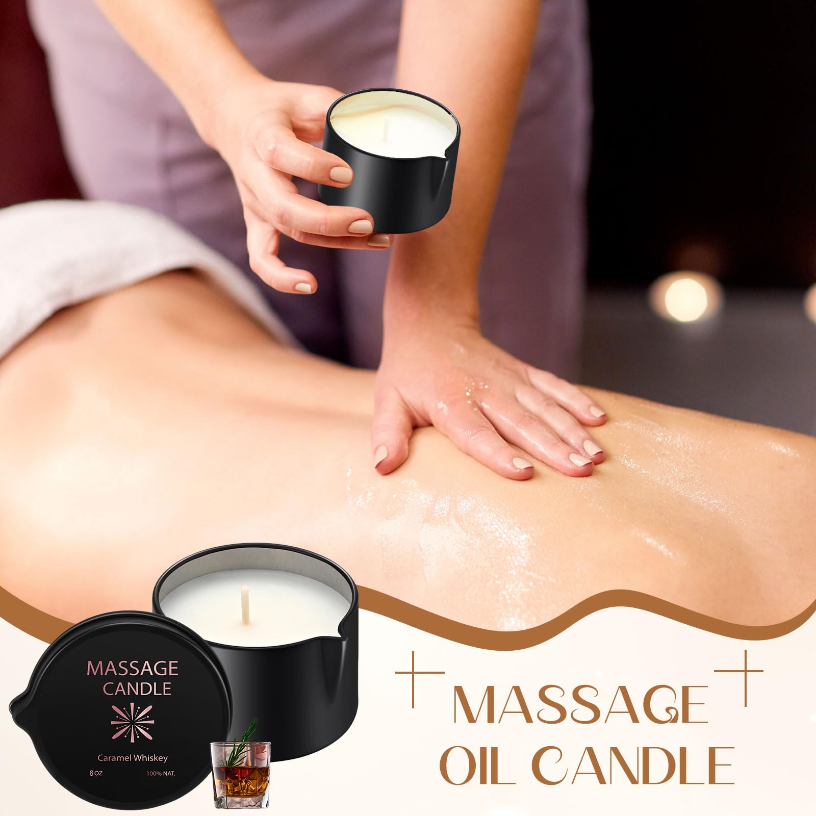 Nuanchu 4 candele a olio per massaggi da 170 g, accendono a bassa temperatura profumate per il corpo, per terapia di massaggio, a base di soia, regalo di Natale, casa, spa, 4 profumi