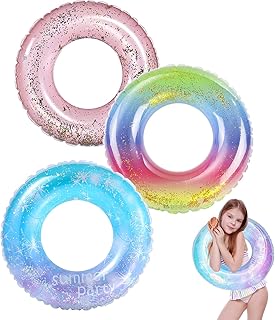 Inflatable Pool Floats 3 Pack Glitter Swim Rings for 2-5 Years Old Kids Pool Tubes Toys, Pool Floats Ring Toys Summer Beach Swimming Pool Floats Party Supplies for Girl Boy