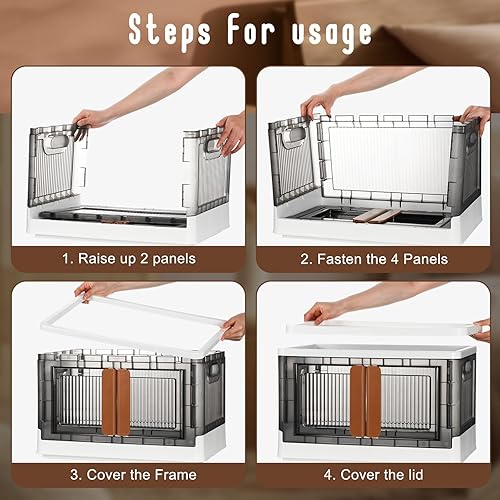 Miniatura 3 de Paquete de 6 contenedores de almacenamiento con tapas de 8.4 galones organizadores de armario, caja de almacenamiento plegable, contenedores de