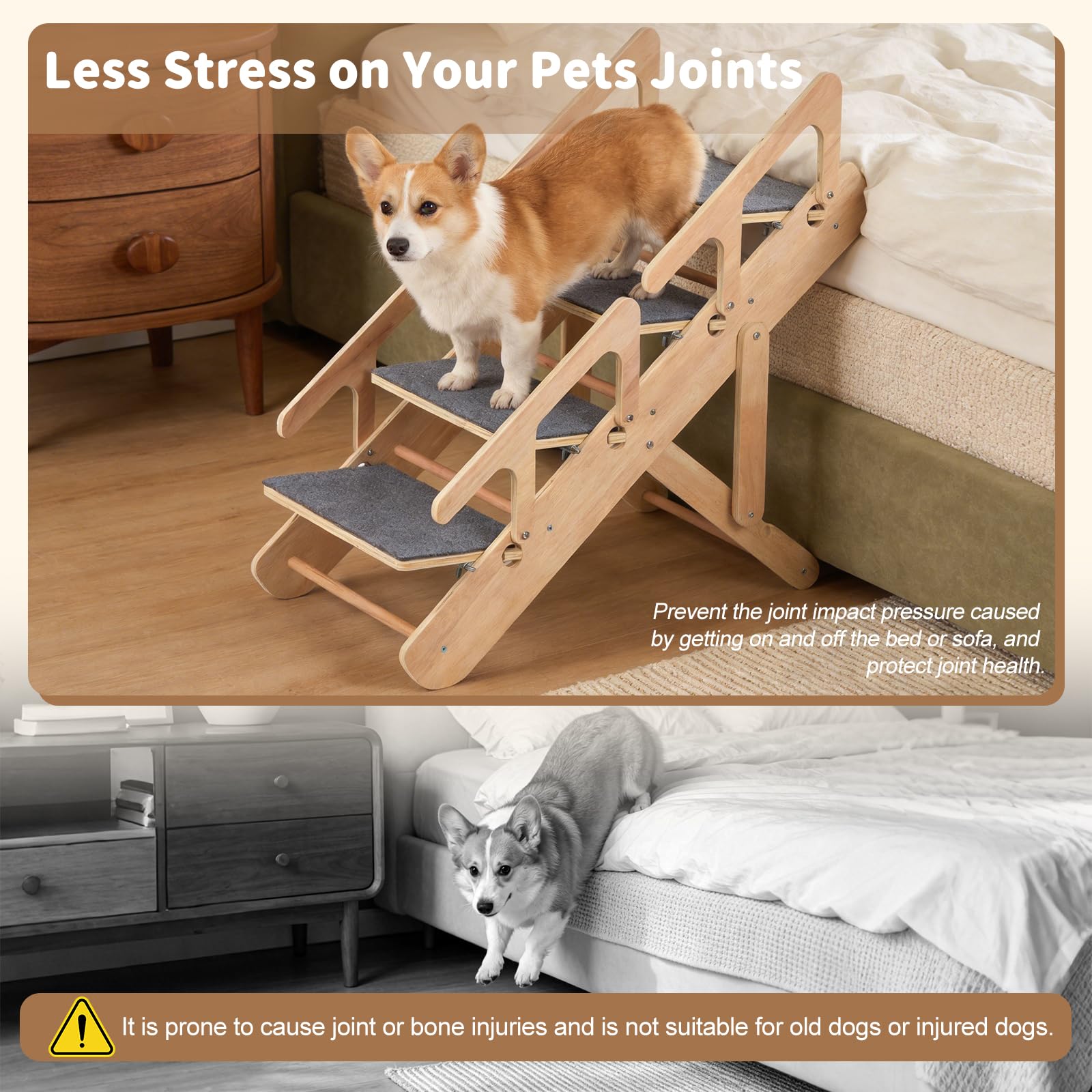 Escalera para perros 2 en 1, escalera ajustable para perros con 4 niveles para perros pequeños, escalera portátil para mascotas, plegable con superficie antideslizante para cama, sofás y coches