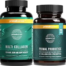 Primal Harvest Probiotics & Multi Collagen Supplements for Women and Men Pre and Probiotics with 31 Billion CFU and Collagen Peptides Pills Bundle