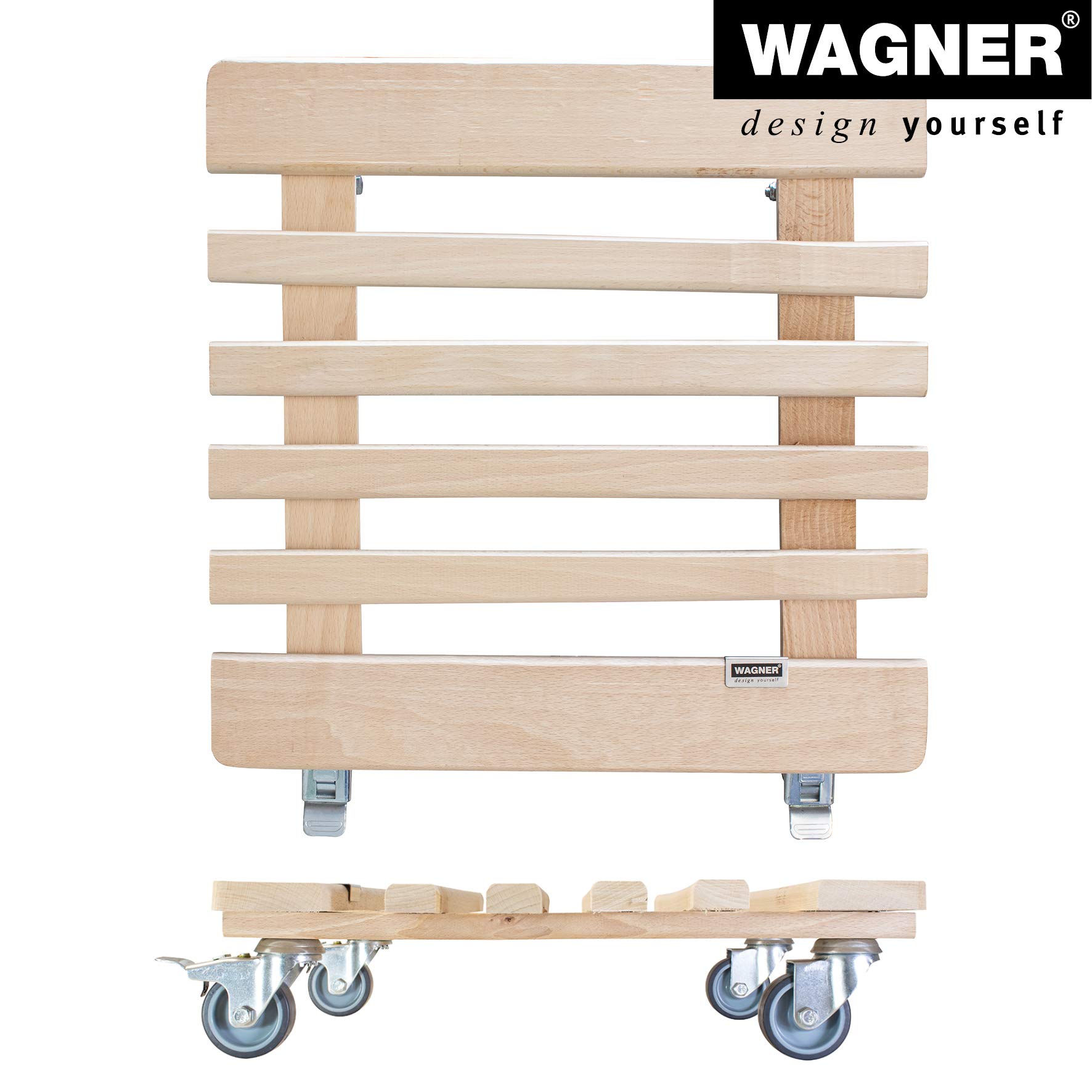 WAGNER Carrello per piante PIANO 38 x 38 x 10 cm I Per interni, faggio naturale I Portavaso in legno massello FSC® con Ruote I 2 Ruote con freno I Portata 200 kg I Fatto in UE - 20032901