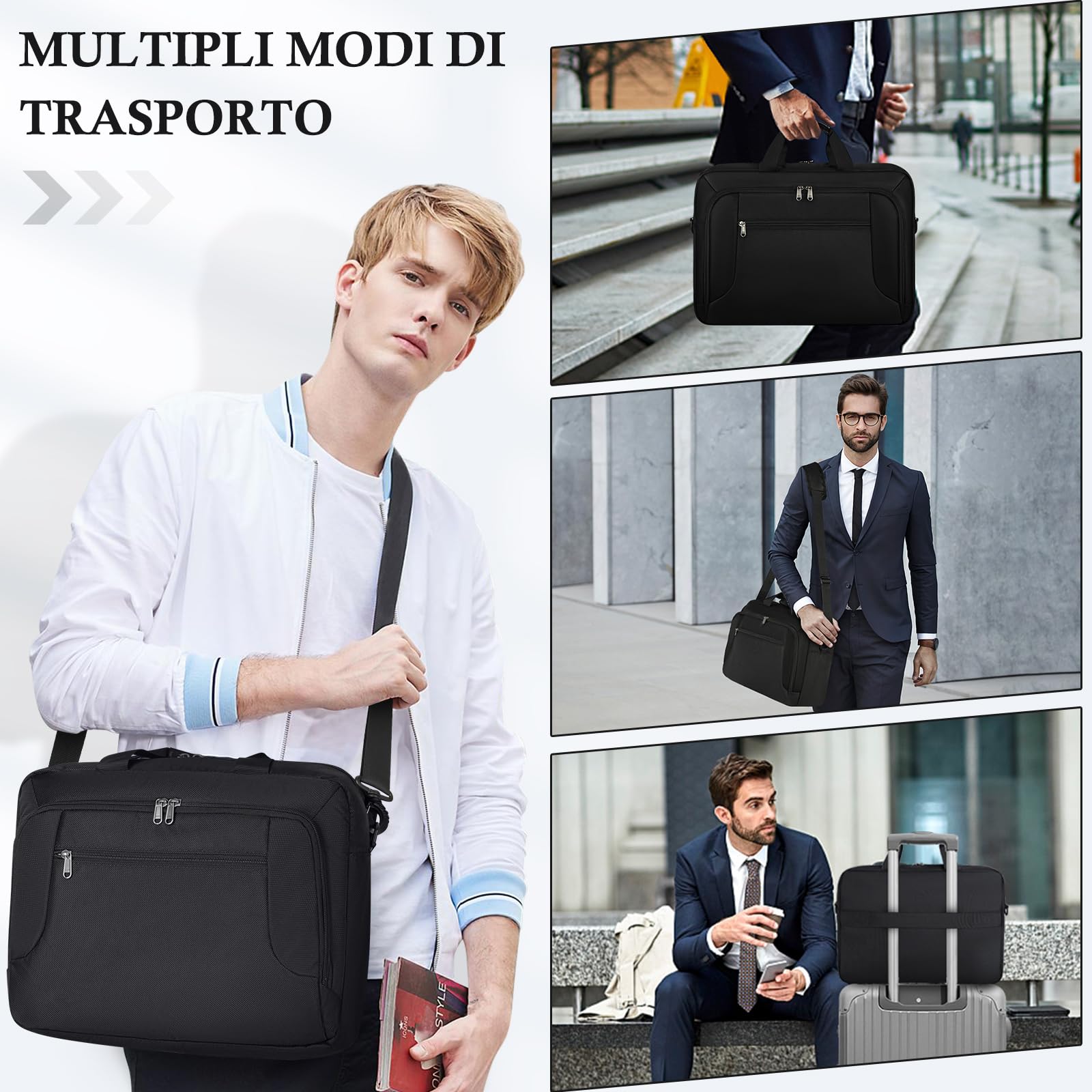 RAINSMORE Borsa Porta PC 17" Lavoro Uomo Laptop Porta Documenti Università Ufficio Professoressa Scuola Nero
