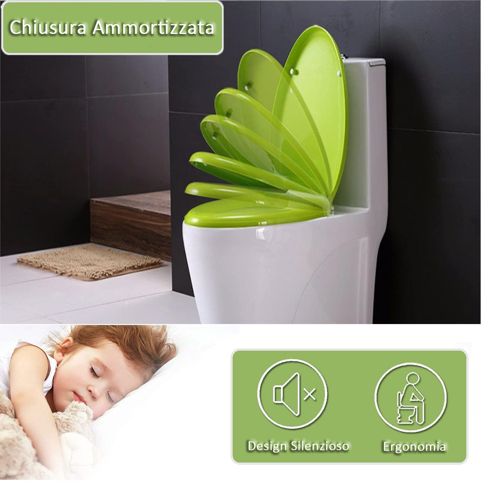 Sedile WC con Chiusura Ammortizzata, Coperchio WC Arancione, Copriwater Universali con Sgancio Rapido per Facile da Montare e Pulire, Tavoletta WC Forma di D/U in PP, 44.5x36cm