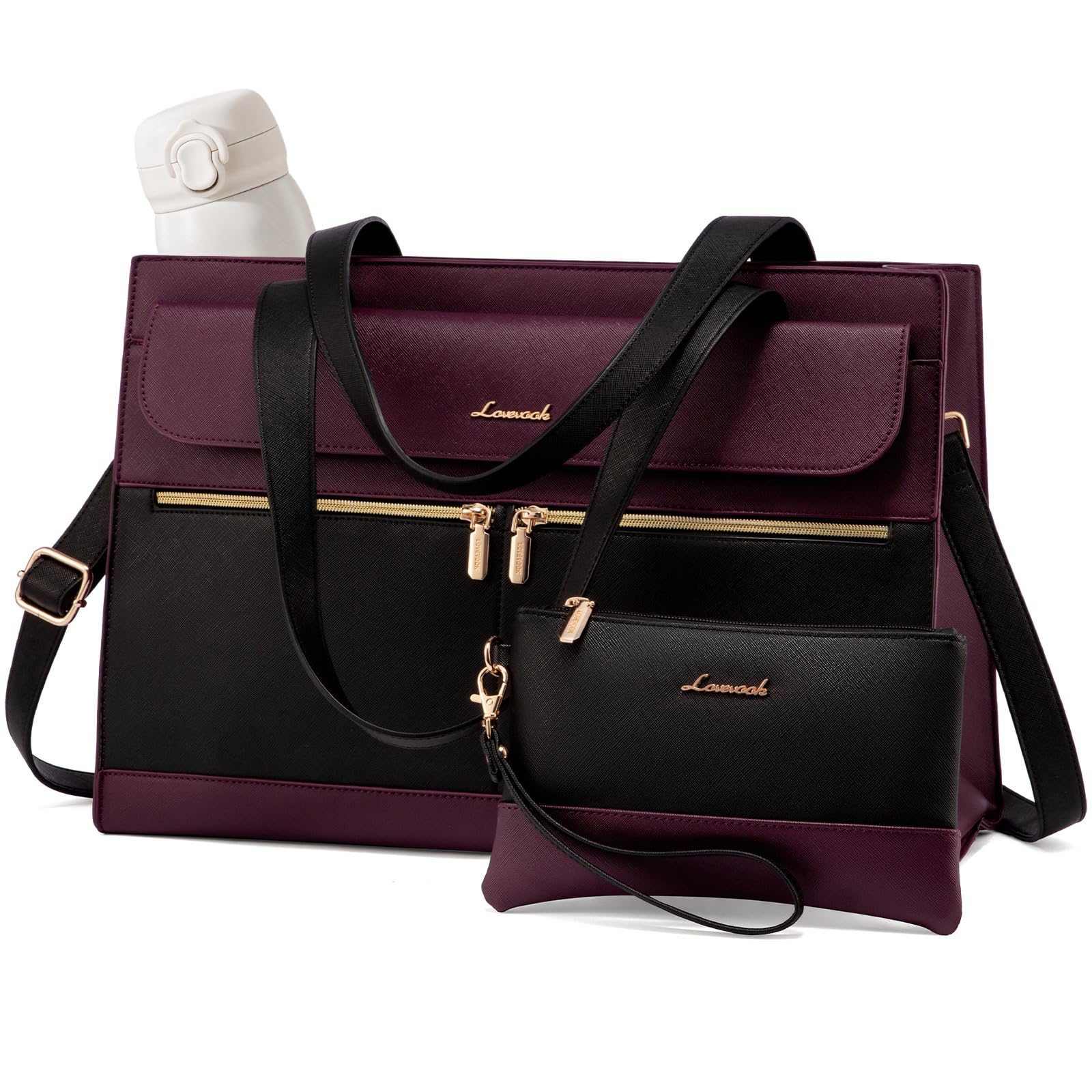 LOVEVOOK Laptop Bag for Women 15.6 Inch Tote Work Professional Leather Computer Briefcase Waterproof Handbag Shoulder Large Capacity Business Teacher Office Crossbody Purse