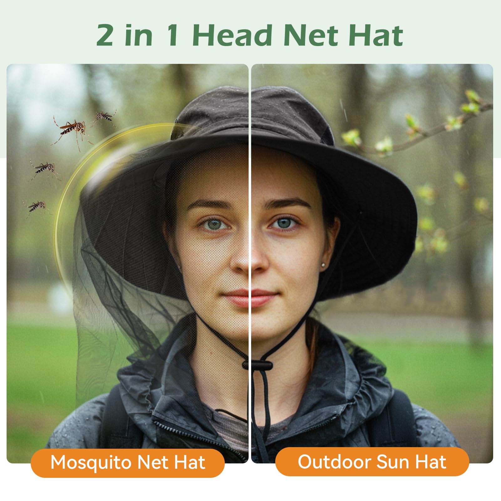 Sombrero de pesca con mosquitero oculto, red de insectos, sombreros de guarda de abejas con velo para hombres y mujeres, Caqui, Talla única 2