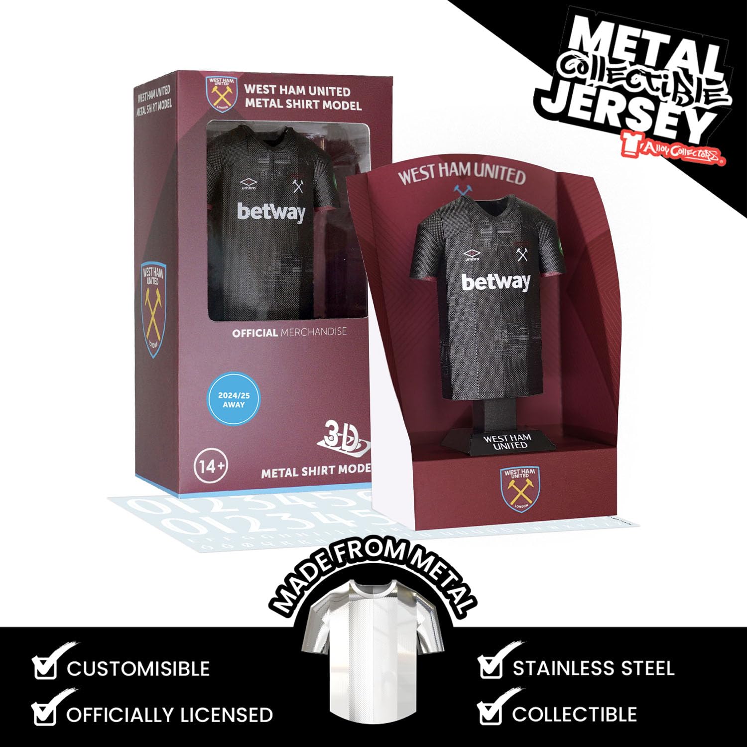 West Ham United FC Home Away Retro Third Metal Football Shirt - Image 2