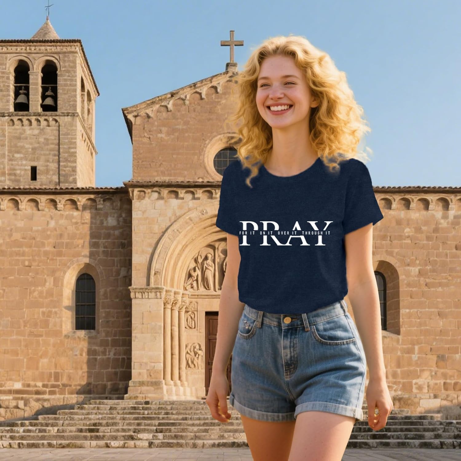 Christian Shirts for Women Prayer T-Shirt Pray for It On It Over It Through It Tee Tops - Image 3