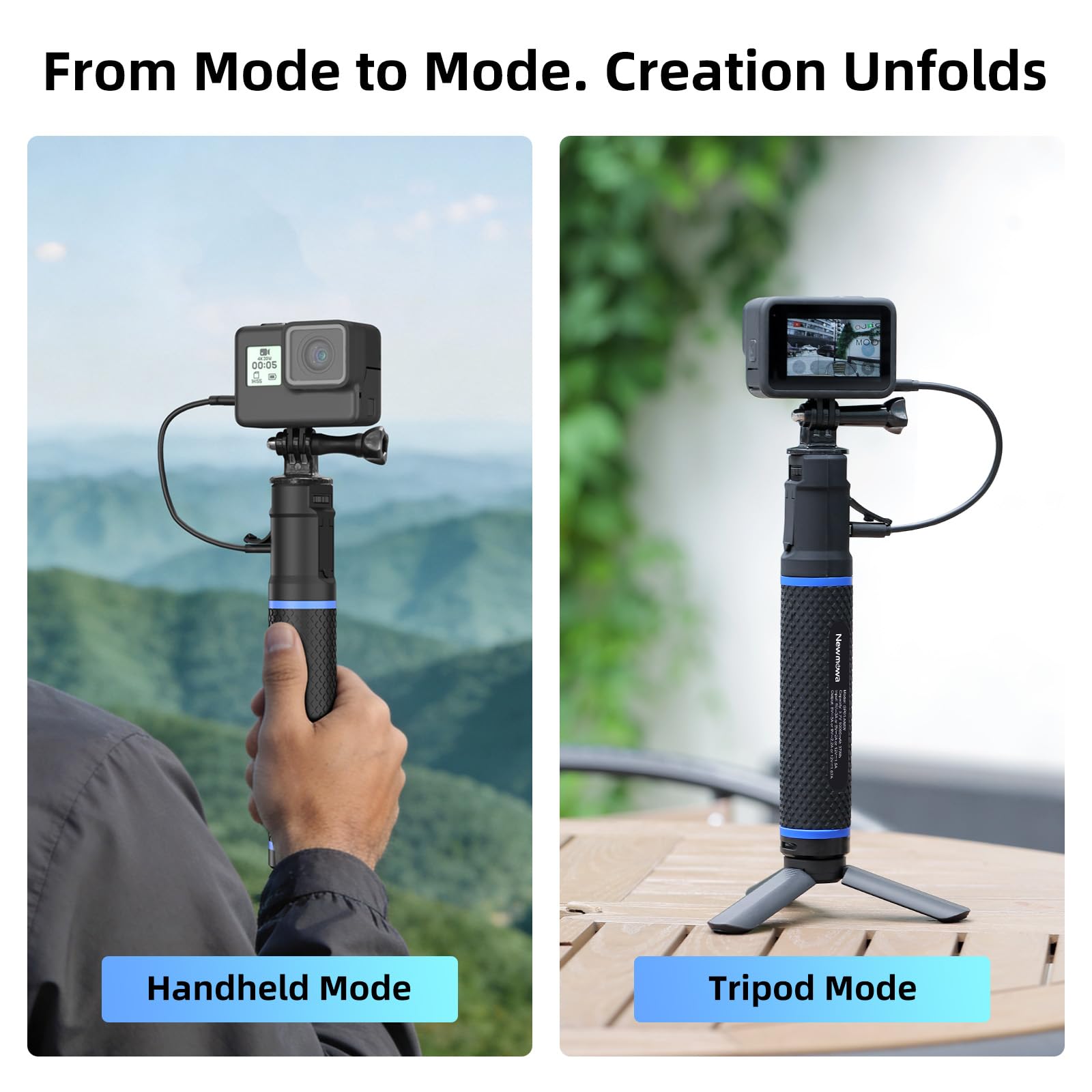 Newmowa 10000mAh Impugnatura Power Bank Treppiede per Action Camera & Phone | Ricarica Rapida PD/QC, Impugnatura Power Bank Portatile per GoPro Hero DJI Action Camera Insta360 Fotocamera Digitale & Phone