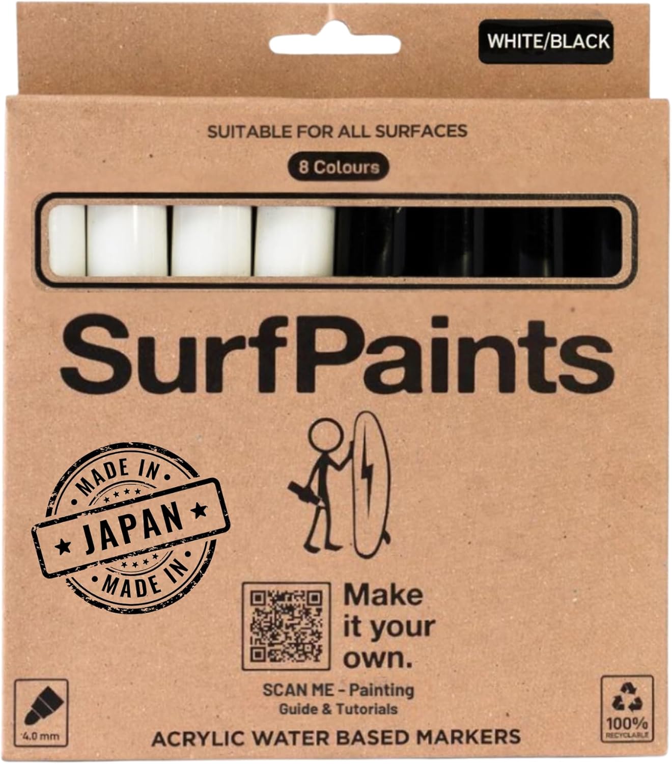 Surfpaints Premium Acrylic Paint Pens - Acrylic Paint Pens Vibrant Set of High-Quality Art Markers for Rock Painting, Canvas, Wood surfboards, skateboards, kayaks - Black & White Set