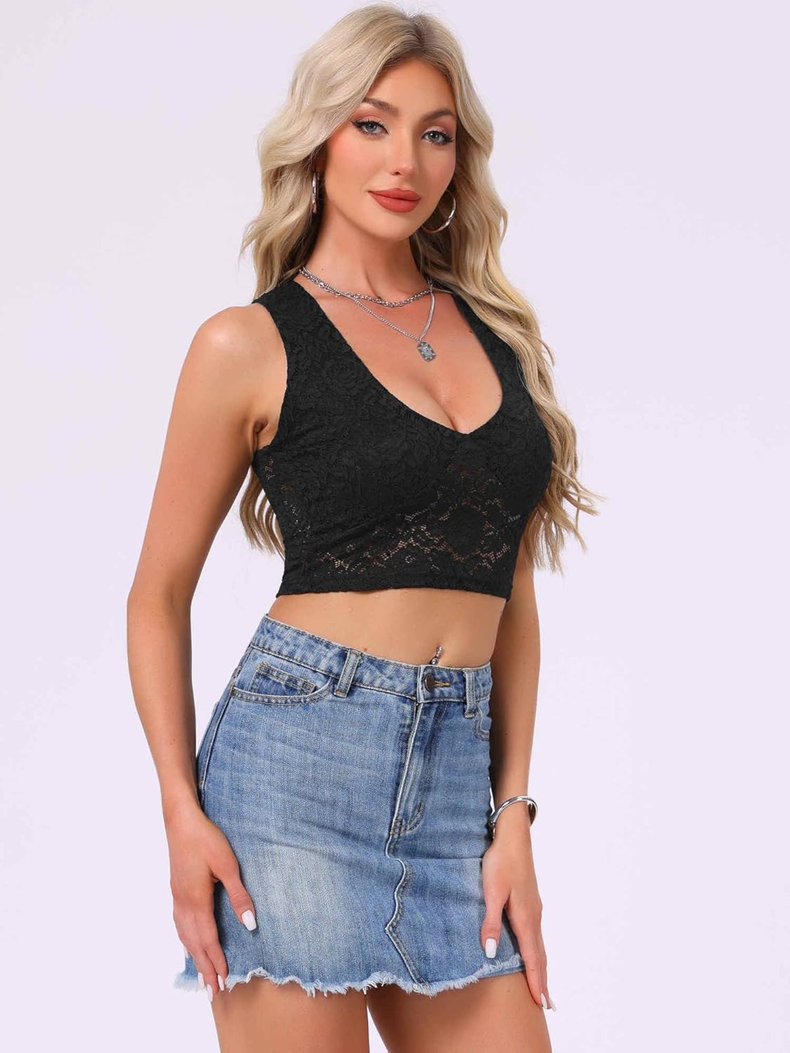 Allegra K Lace Tank Camisole Top for Women's V Neck Y2K Crop Tops - Image 4