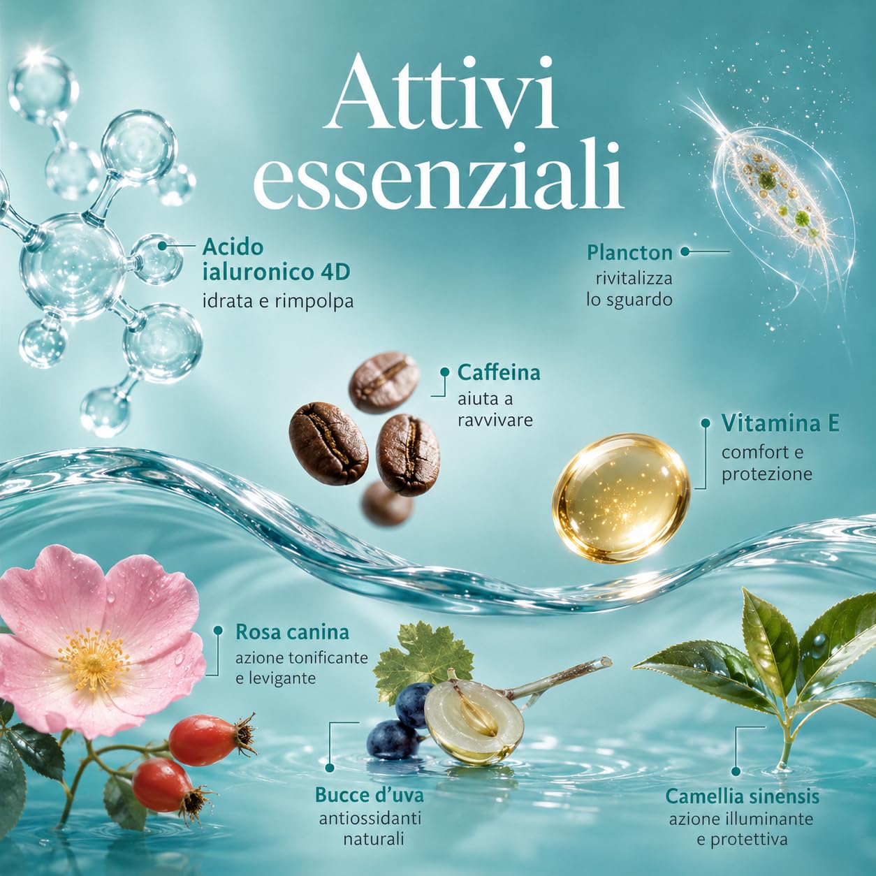Linfa Cosmetics Multi-Recovery 4D Crema Contorno Occhi con Acido Ialuronico 4D, Plancton, Caffeina e Vitamina E, Idratante Antirughe per Borse e Occhiaie, 30 ml