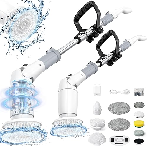 Limpiador eléctrico giratorio, cepillo de limpieza inalámbrico para ducha de hasta 550 RPM con 9 cabezales de cepillo reemplazables, mango de disponible en Yaxa Guatemala