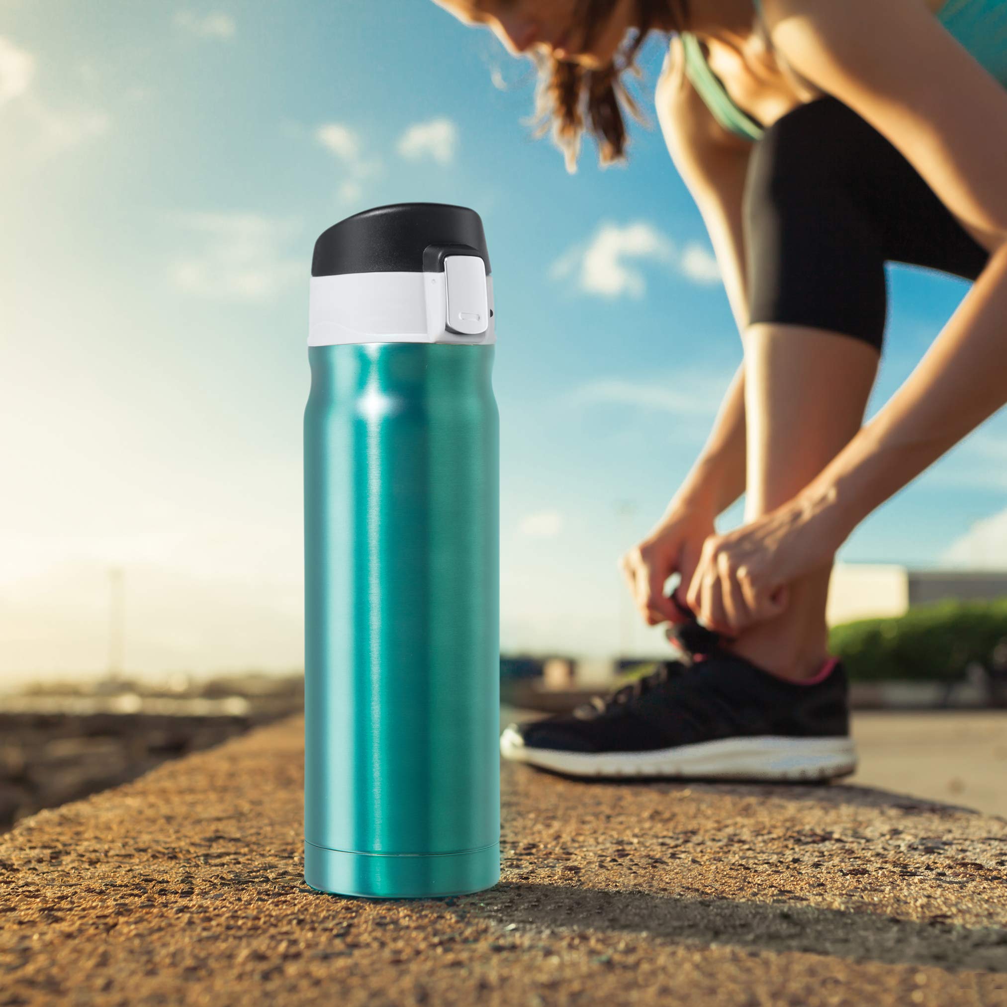 OGGI Caliber Botella de agua de viaje de acero inoxidable, taza de café aislada, botella de agua de metal, botella de deporte, botella de agua, botellas de viaje, 17 onzas, champán