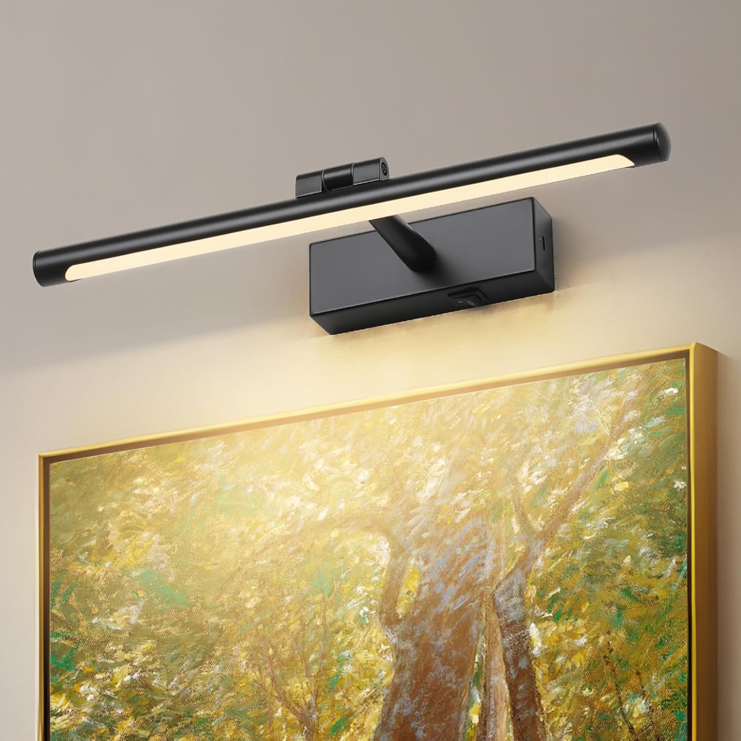 JOOSENLUX Battery Operated Picture Lights Wireless Art Wall Light with Remote Rechargeable Wall Light 15.75" Dimmable and Timed Off Black Wall Sconce