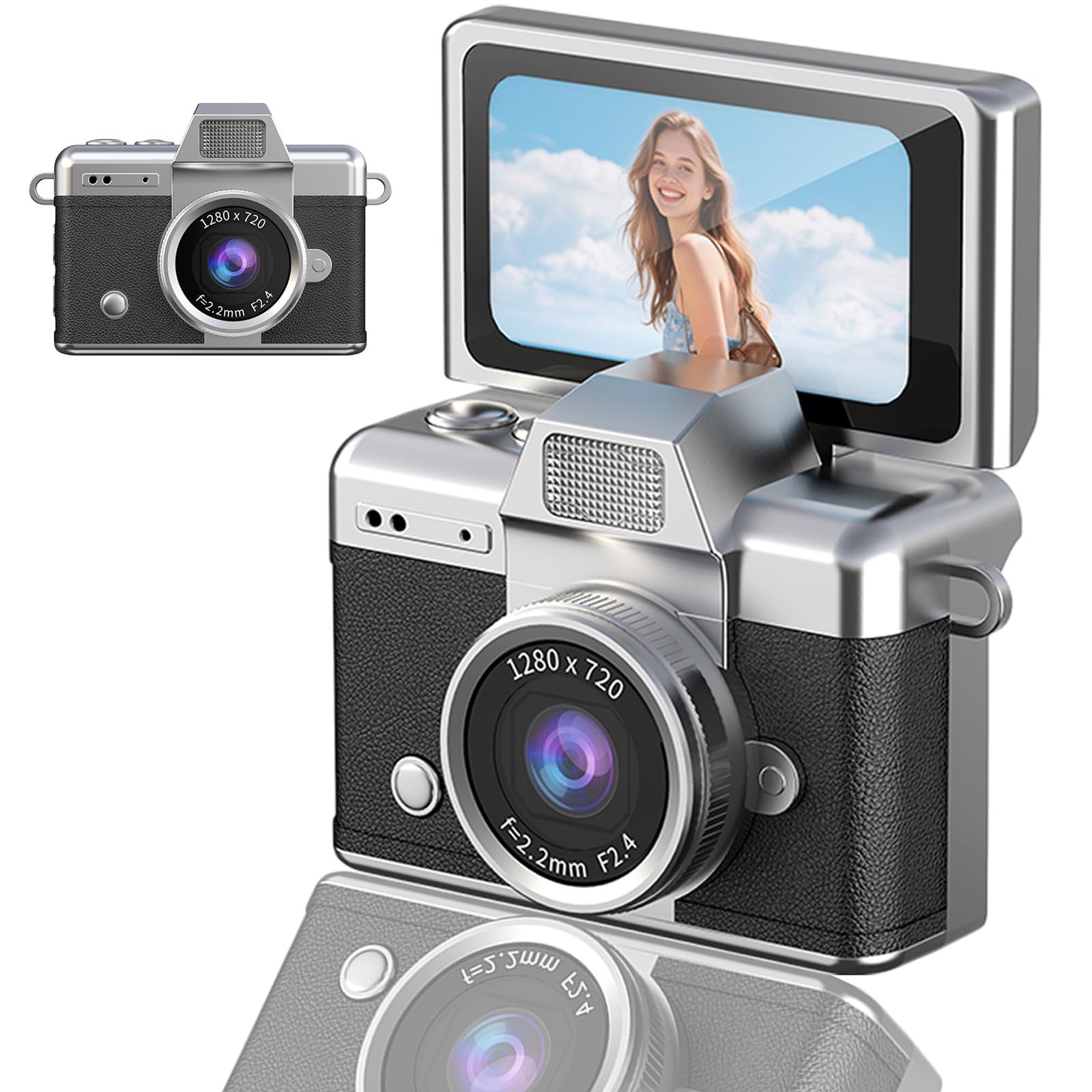 Digital Camera with Flip Screen, Retro Y2K Mini Keychain Camera, Compact Digital Camera with 180° Rotating Screen, Beauty Filter & Image Stabilization, Gift Camera (Black)-picture-42