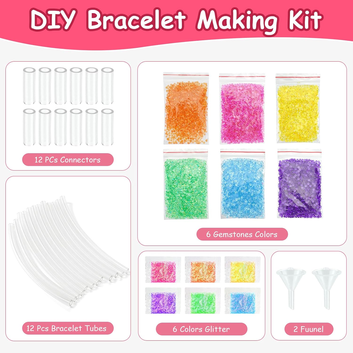 Make Your Own Glitter Bracelets Craft Kit for Girls,Creative Friendship Bracelet Making Kits,DIY Jewelry-Making Set with Gemstones, Glitter & Tubes, Fun Craft Activity Birthday Gifts for Kids
