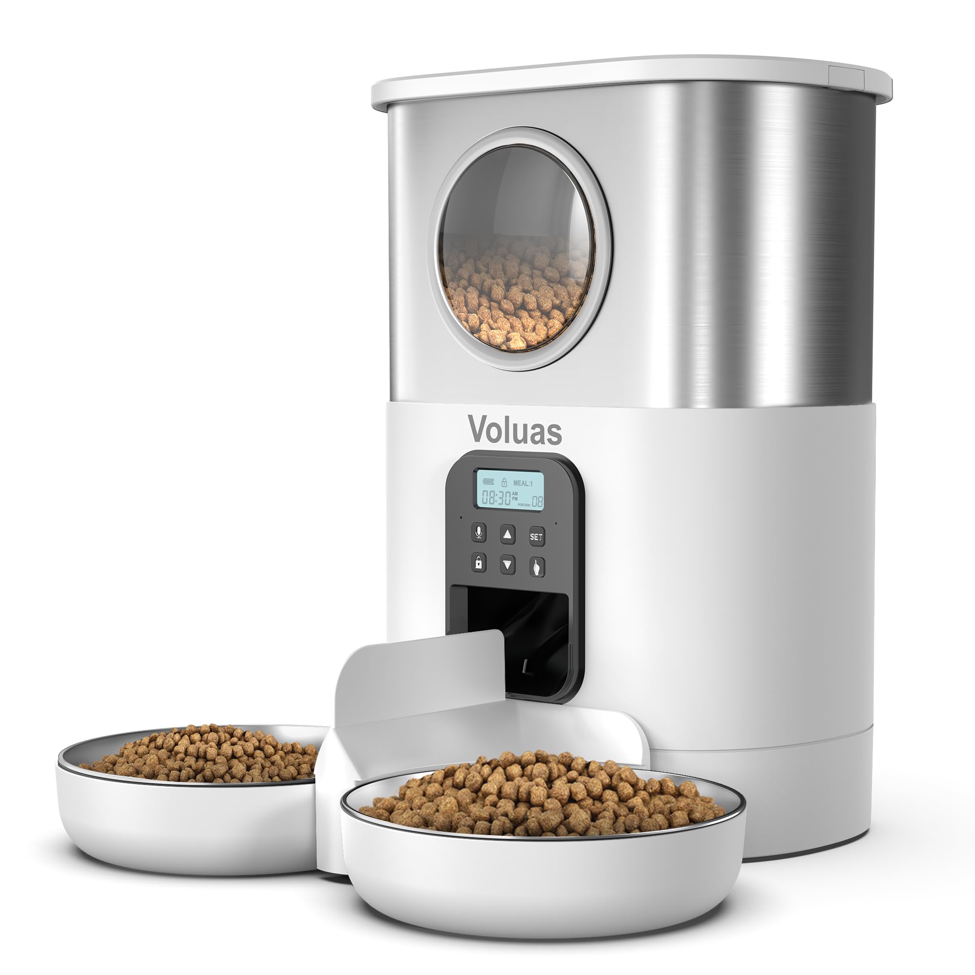 VOLUAS Automatic Cat Feeders for Two Cats,Stainless Steel 5L Pet Feeder for Cats and Dogs Timed Cat Feeder Pet Dry Food Di...