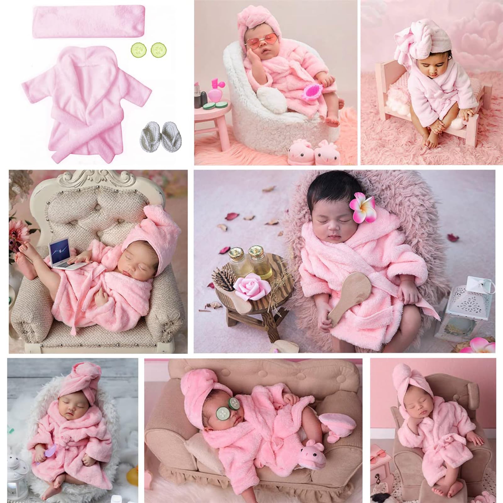 6 piezas de accesorios para fotografía de recién nacidos, trajes de sesión de fotos de bebé, albornoces, toalla de baño, traje con zapatillas de pepino, accesorios para fotos para niños