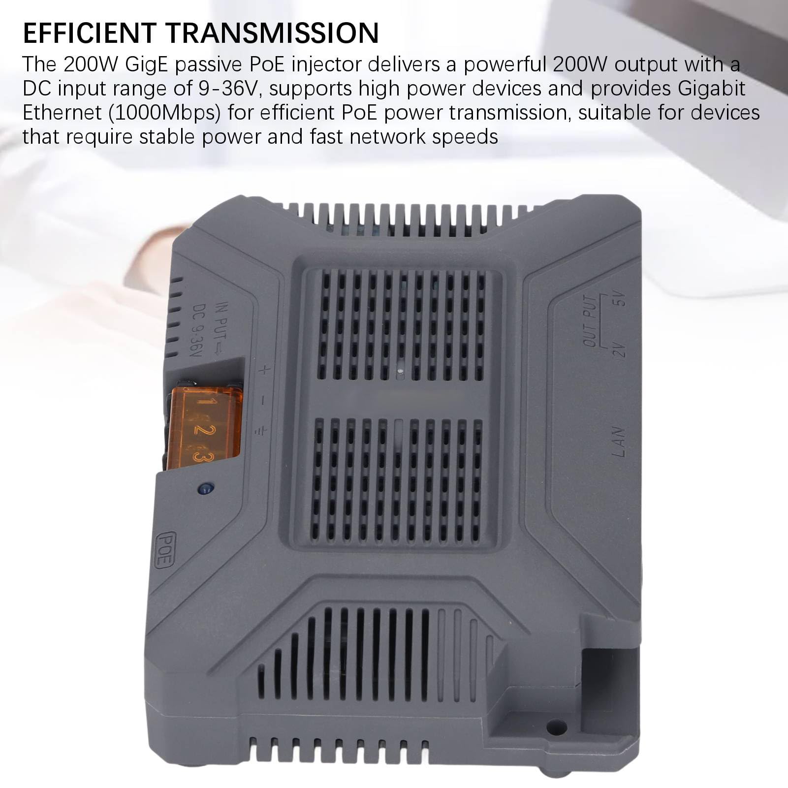 YWBL-WH GigE Iniettore PoE 200 W con USB Tipo C, Iniettore PoE Passivo Ad Alta Potenza per Gigabit Ethernet, Ideale per Streaming Video e Reti Satellitari