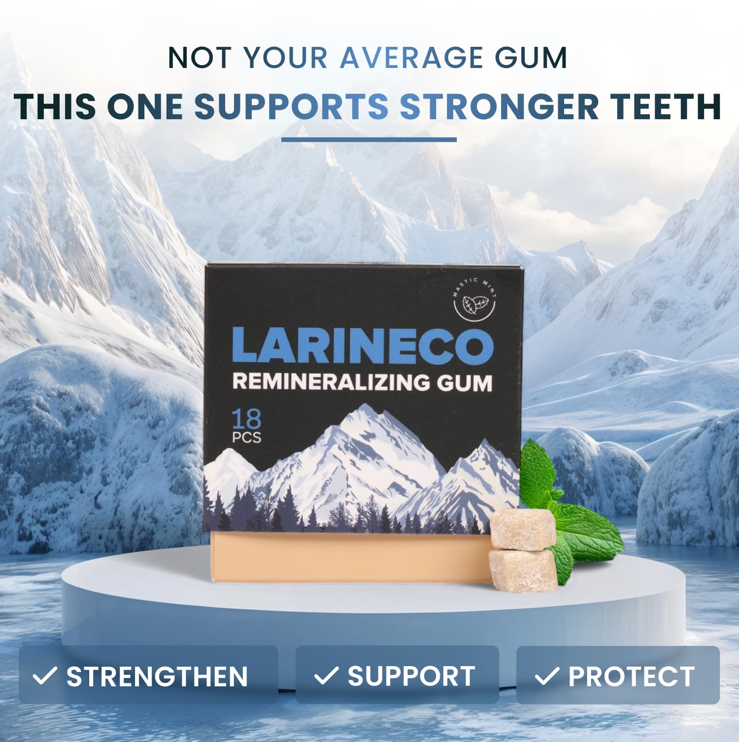Larineco Remineralizing Gum with Nano Hydroxyapatite Xylitol Sugar-Free Xylitol Gum Plastic-Free Dye-Free Aspartame-Free Natural Base 36 Pieces Mastic — view 2