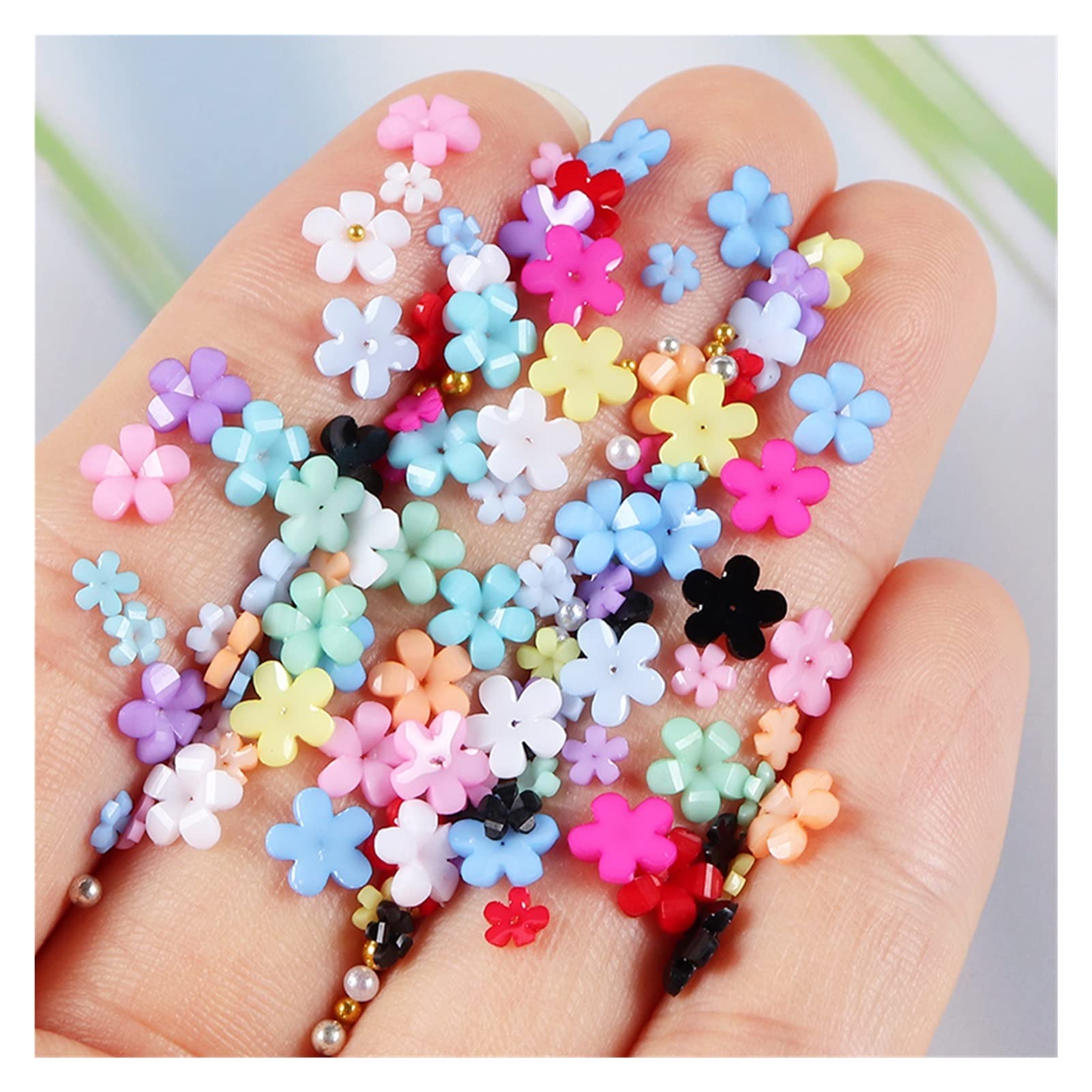 24 Beutel 3d Acrylnagel -Kit Blumencharm Dekoration 5 Blütenblätter Harz kleine Blüten gemischte Stahlkugeln DIY Nagelversorgungszubehör wanglan