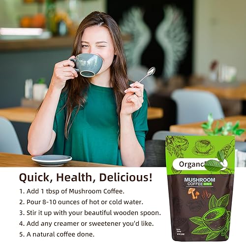 Miniatura 4 de Café de hongos, café orgánico de hongos, café instantáneo en polvo con melena de león, reishi, cordyceps, shiitake, trompeta King y setas de cola de