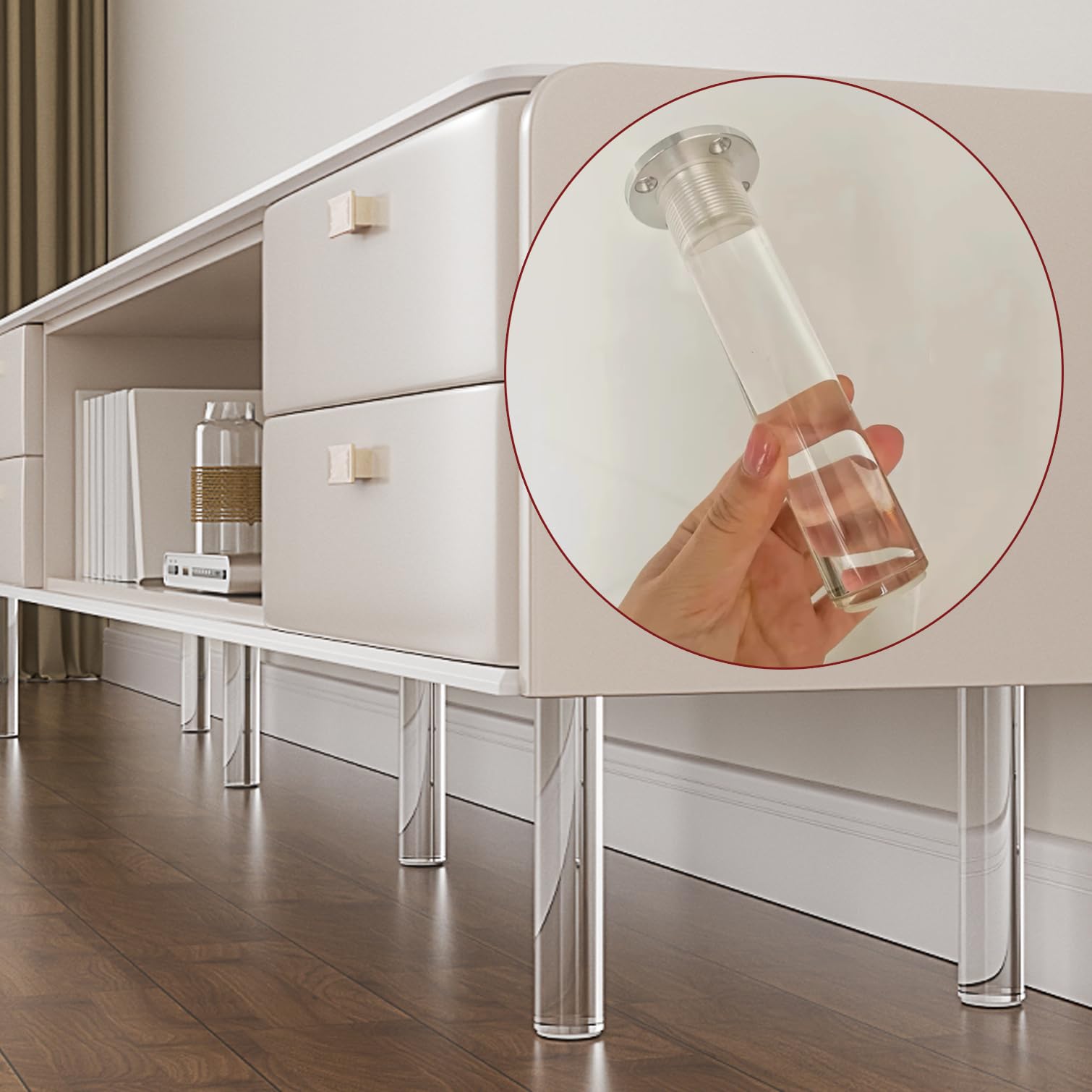 Piedini per Mobili Regolabili,Set di 4 Gambe per Divano in Acrilico Trasparente,Piedi di Ricambio per Armadio Letto Base Tavolo Mobili,con Piastra di Montaggio e Viti (Transparent,15cm)