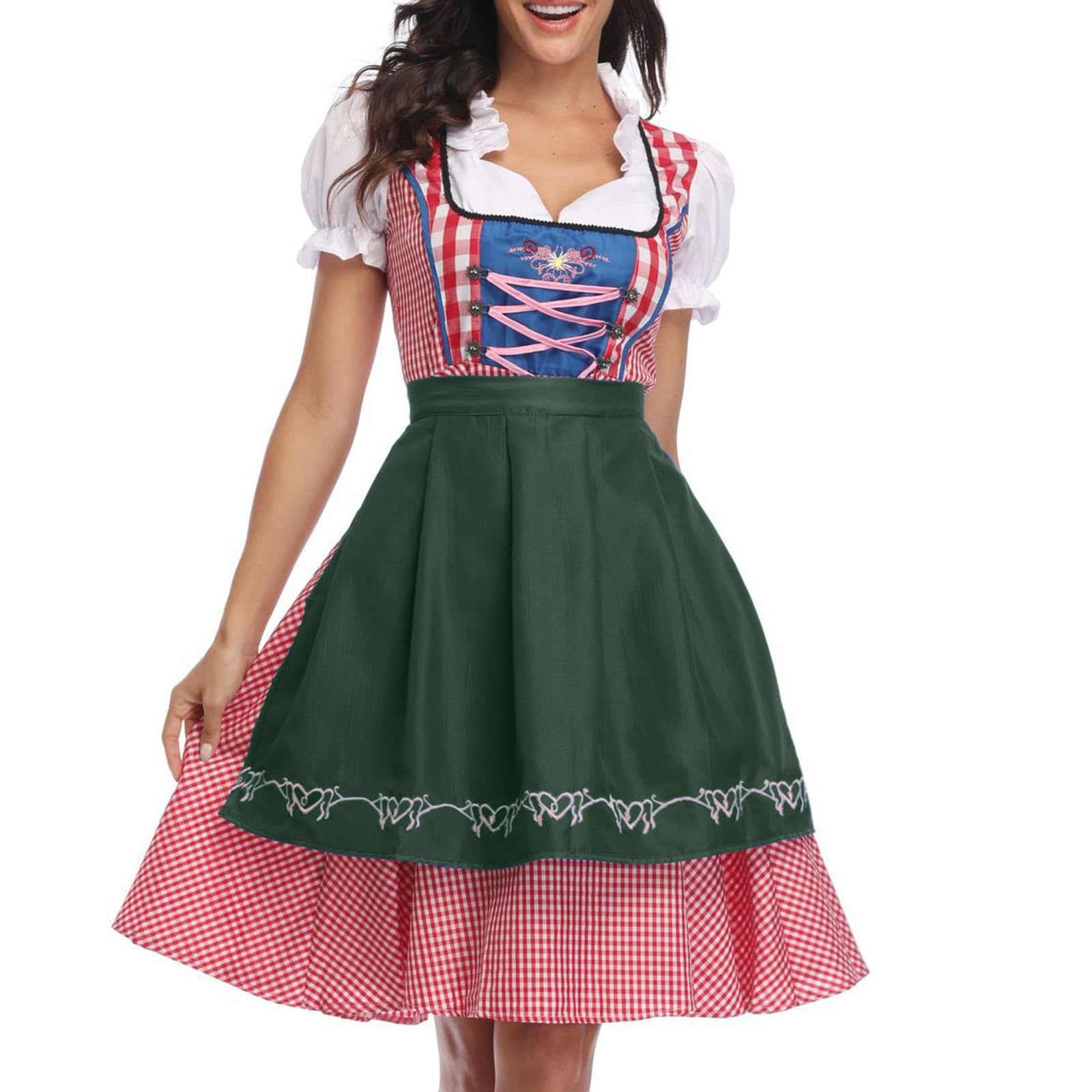 Oktoberfest - Costume tradizionale bavarese da donna, vestito Dirndl tedesco, taglie forti, grembiule scozzese, carnevale, Halloween, cosplay, giochi di ruolo, vestito Dirndl a (X4-Light Green, XXXXL)