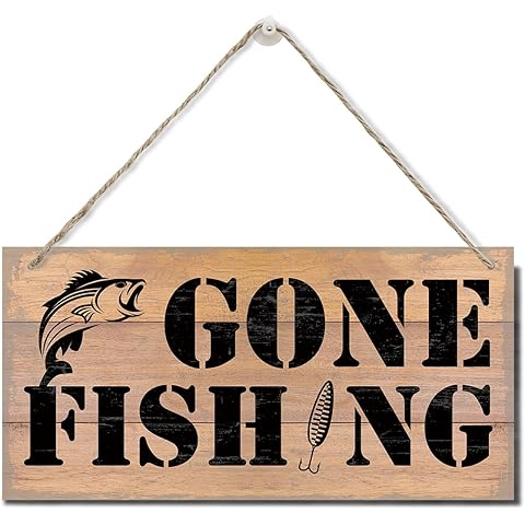 Funny Gone Fishing Wall Decor Sign, Printed Wood Plaque Sign, Hanging Fishing Decor Sign, Family Signs for Home Decor Gift, Gifts for Men, Farmhouse Decor Wall Art Sign 12