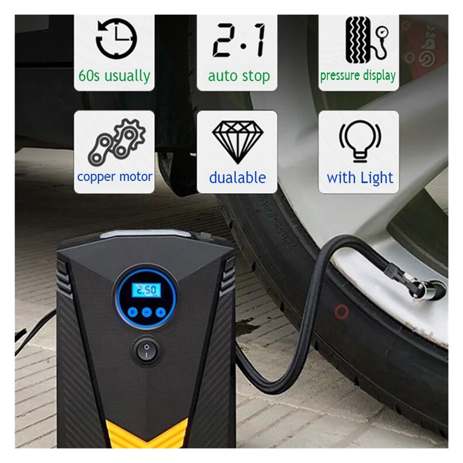 Przenośna Cyfrowa Pompka Do Opon Samochodowych Oświetlenie Automatyczna Sprężarka Powietrza Kół Elektryczna Inflator 12V Szybki Użyciu(Digital with Box)