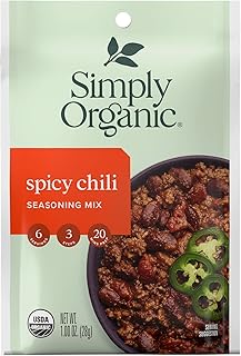 Simply Organic Spicy Chili Seasoning Mix, 1 Ounce Packet, Earthy Spice, ...