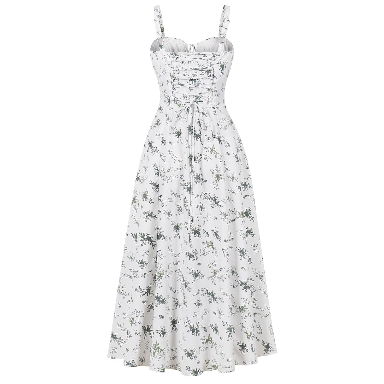 Women's Floral Corset Dress Formal Cocktail Dresses Going Out Casual Sundress Split Thigh Spaghetti Strap Vintage Dress: Medium Green Flower