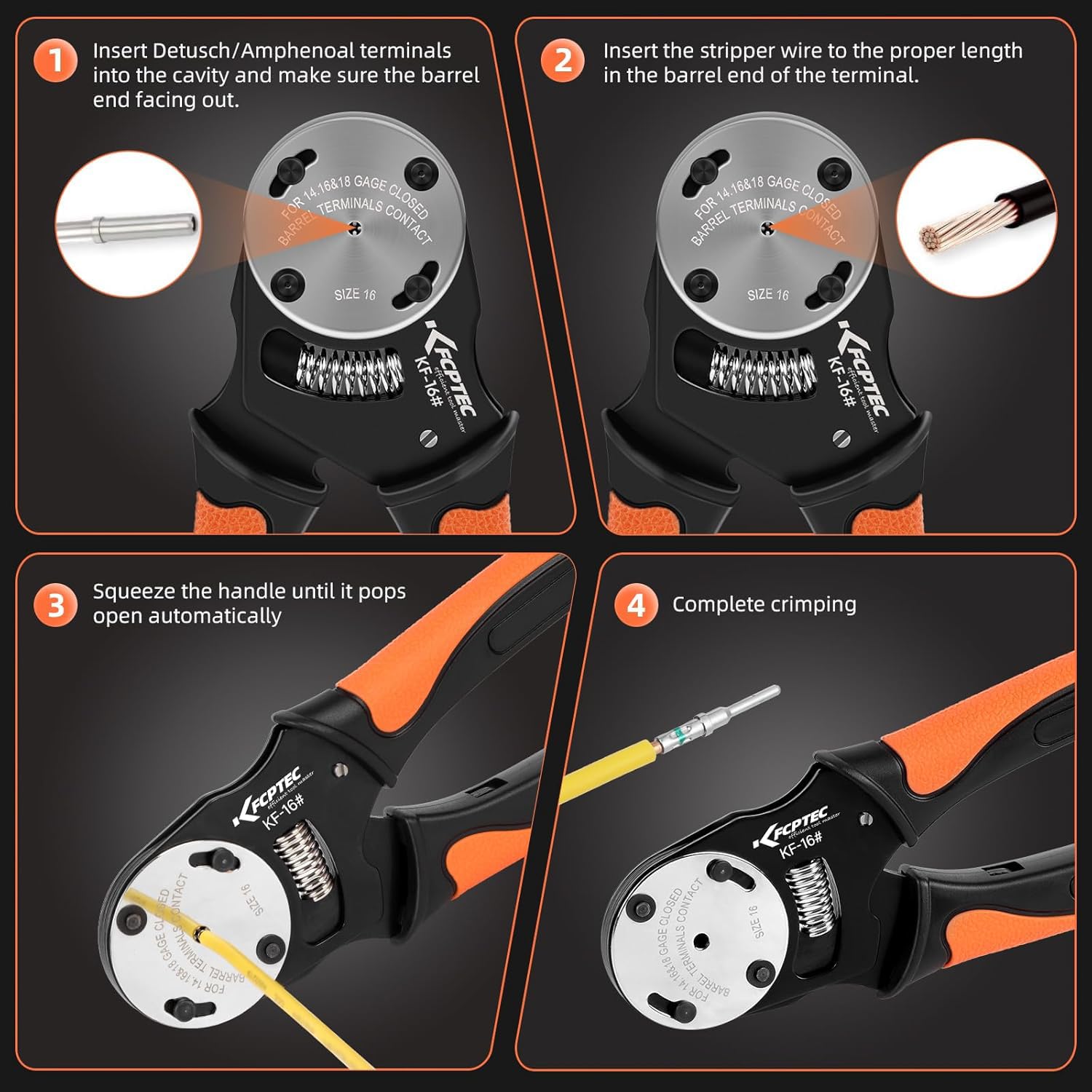 KF CPTEC Deutsch Crimper, Utensile di rientro a 4 vie, crimpatrice a cilindro chiuso a 8 impressioni per connettori Deutsch serie DT e contatti Deutsch, calibro 12