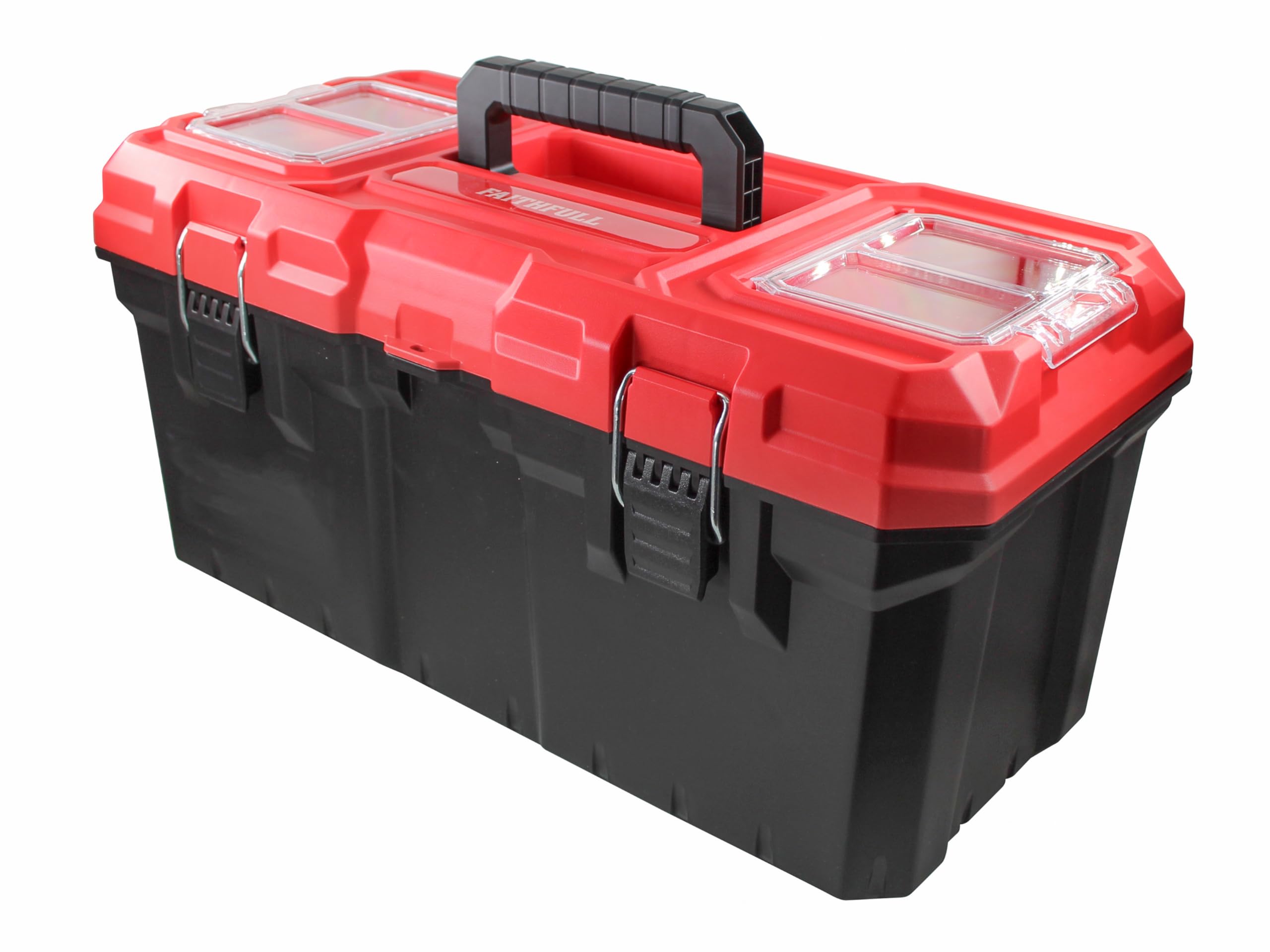 Faithfull Red Plastic Toolbox 552Mm (22In) – Durable Polypropylene Tool Box With Removable Tote Tray, Dual-Lid Organisers & Steel Latches – Dustproof & Water-Resistant Storage Case For Tools & Accessories