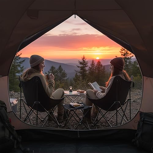 Miniatura 5 de Paquete de 2 sillas plegables portátiles ultraligeras para acampar y 2 taburetes plegables con bolsa de transporte para senderismo al aire libre,