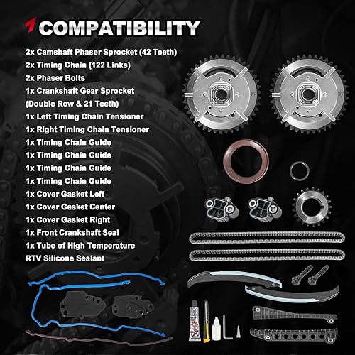 Miniatura 4 de Kit de cadena de distribución del motor y kit de reparación de fáser de leva, compatible con Ford Expedition, F-150, F-250, F-350 Super Duty,