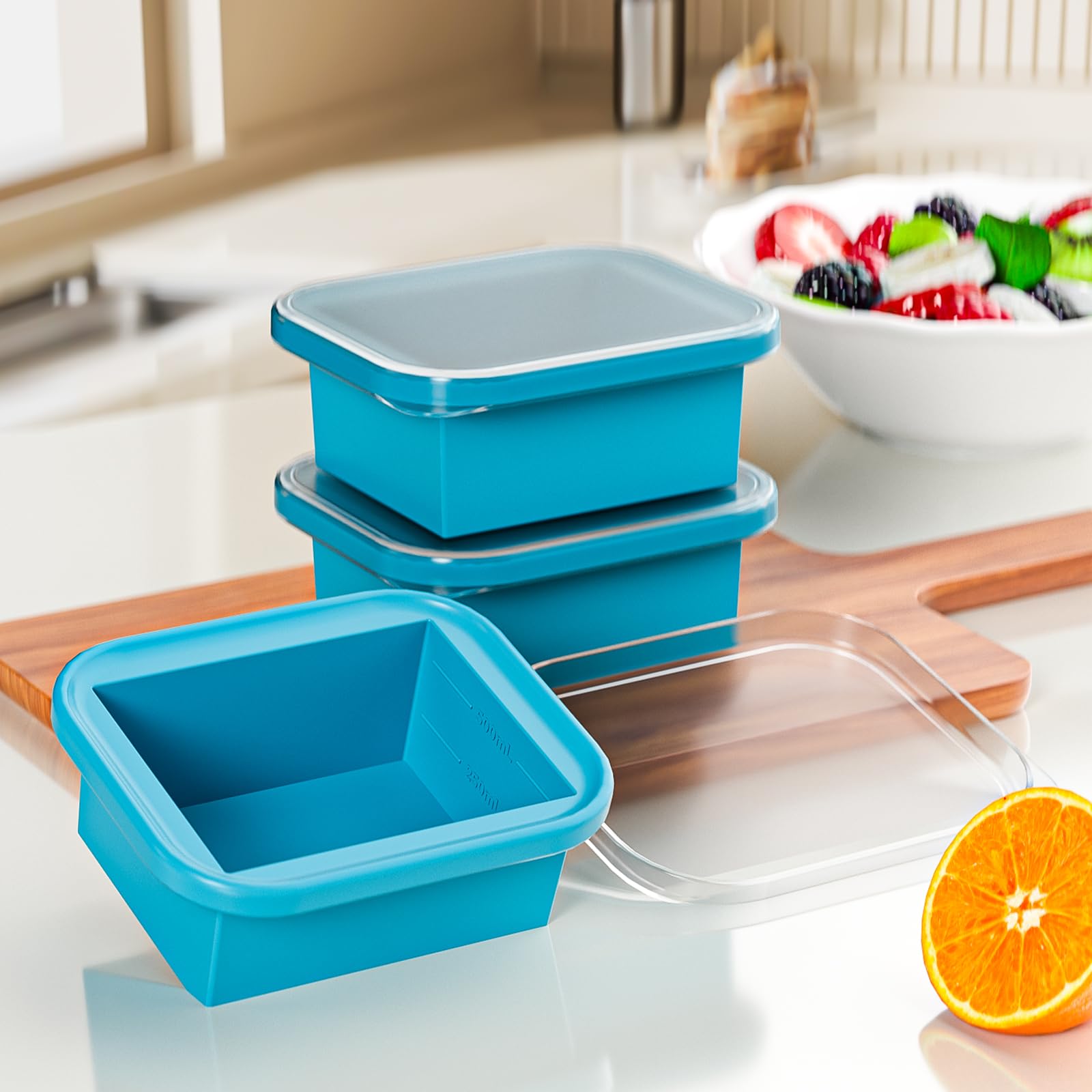 Bangp Jumbo Silicone Congélateur de congélation avec couvercle, Plateau de congélation pour soupes, Grand récipient de stockage pour Sauce Préparation de repas Yoghourt Avoine, 600ml