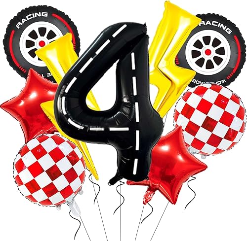 Miniatura 12 de Decoraciones de Fiesta de Cumpleaños de Coches de Carreras de Dibujos Animados Globo Grande de Papel de Aluminio con Rayo Globos de Coches