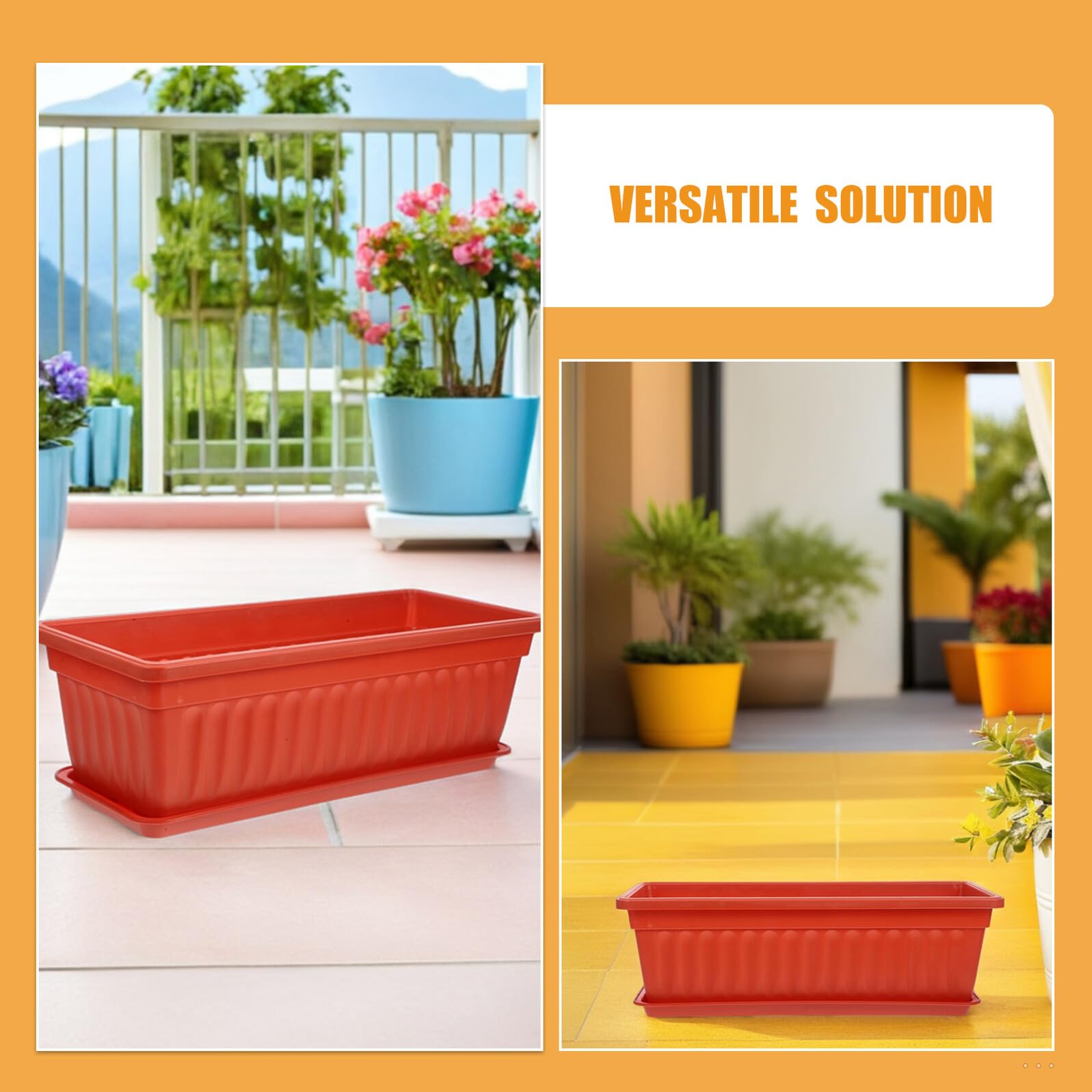 Toyvian Lot De 2 JardinièRes Rectangulaires en Plastique avec Soucoupes 19.29X7.48X5.51In Pots De Fleurs pour Balcon FenêTre Jardin Et Terrasse - Bac Long LéGer pour LéGumes Et Fleurs
