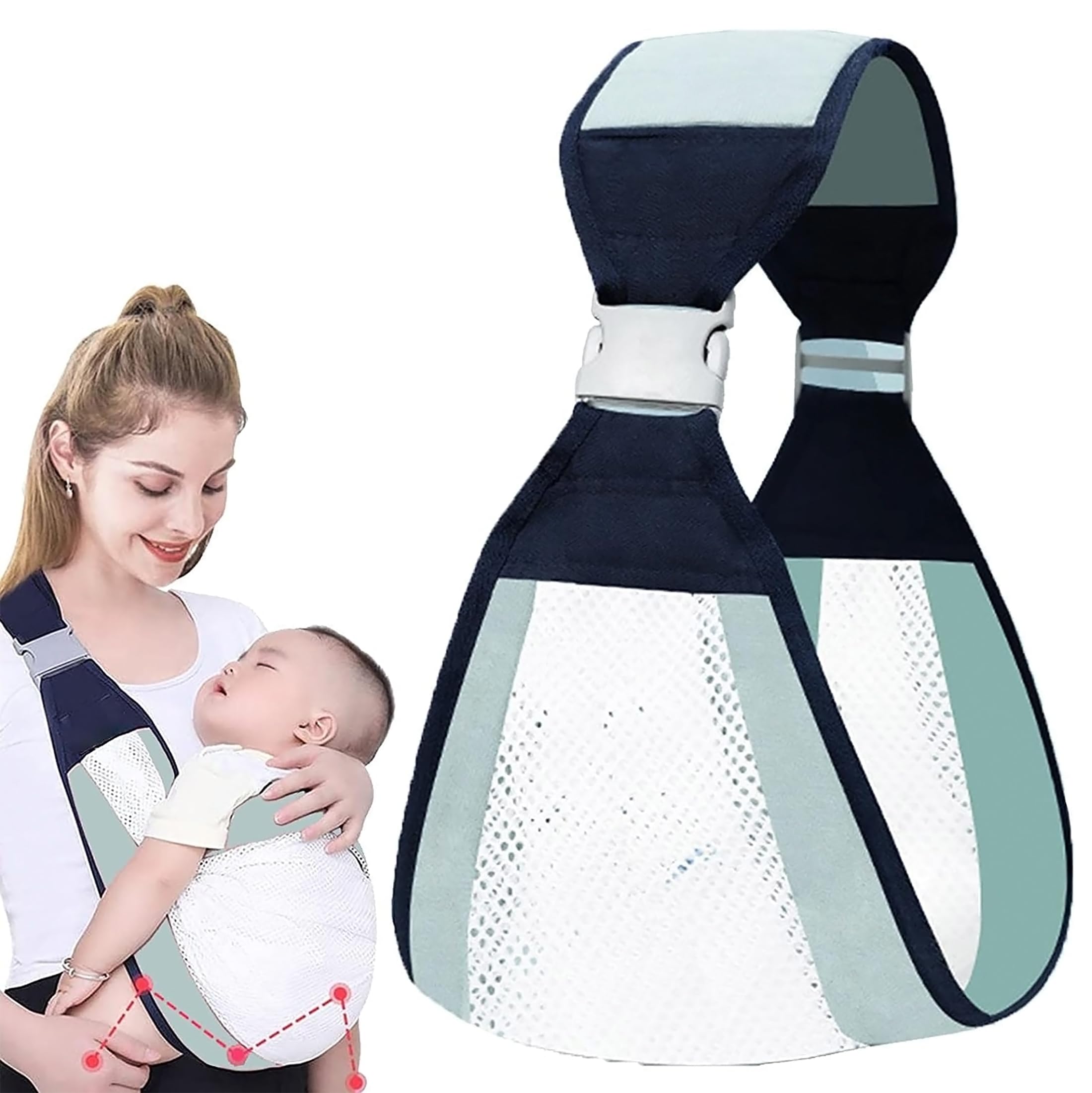 GLUN® Mesh Baby Wraps Carrier Belt, Adjustable Baby Sling Belt with Thick Shoulder Straps, Baby Outdoor Care Accessories-image-26