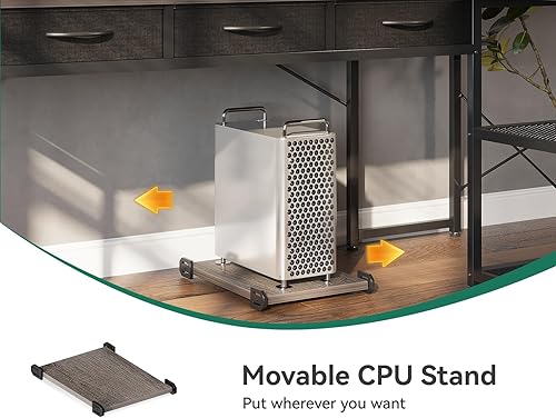 Miniatura 6 de AODK Escritorio de computadora en forma de L de 53 pulgadas con cajones, escritorio esquinero con tomas de corriente y estantes de almacenamiento